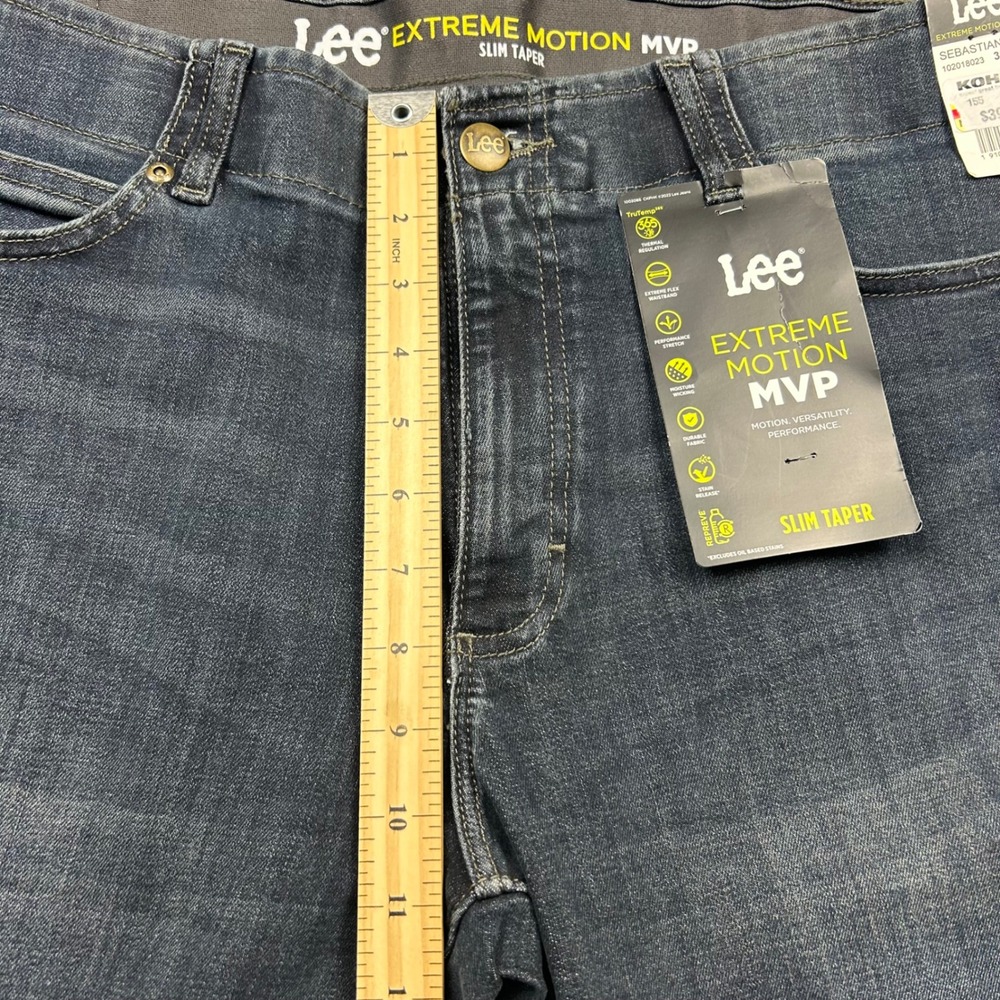 Lee Extreme Motion MVP Jeans Mens 38x29 Blue Dark Wash Slim Taper Denim Pants - Picture 10 of 13